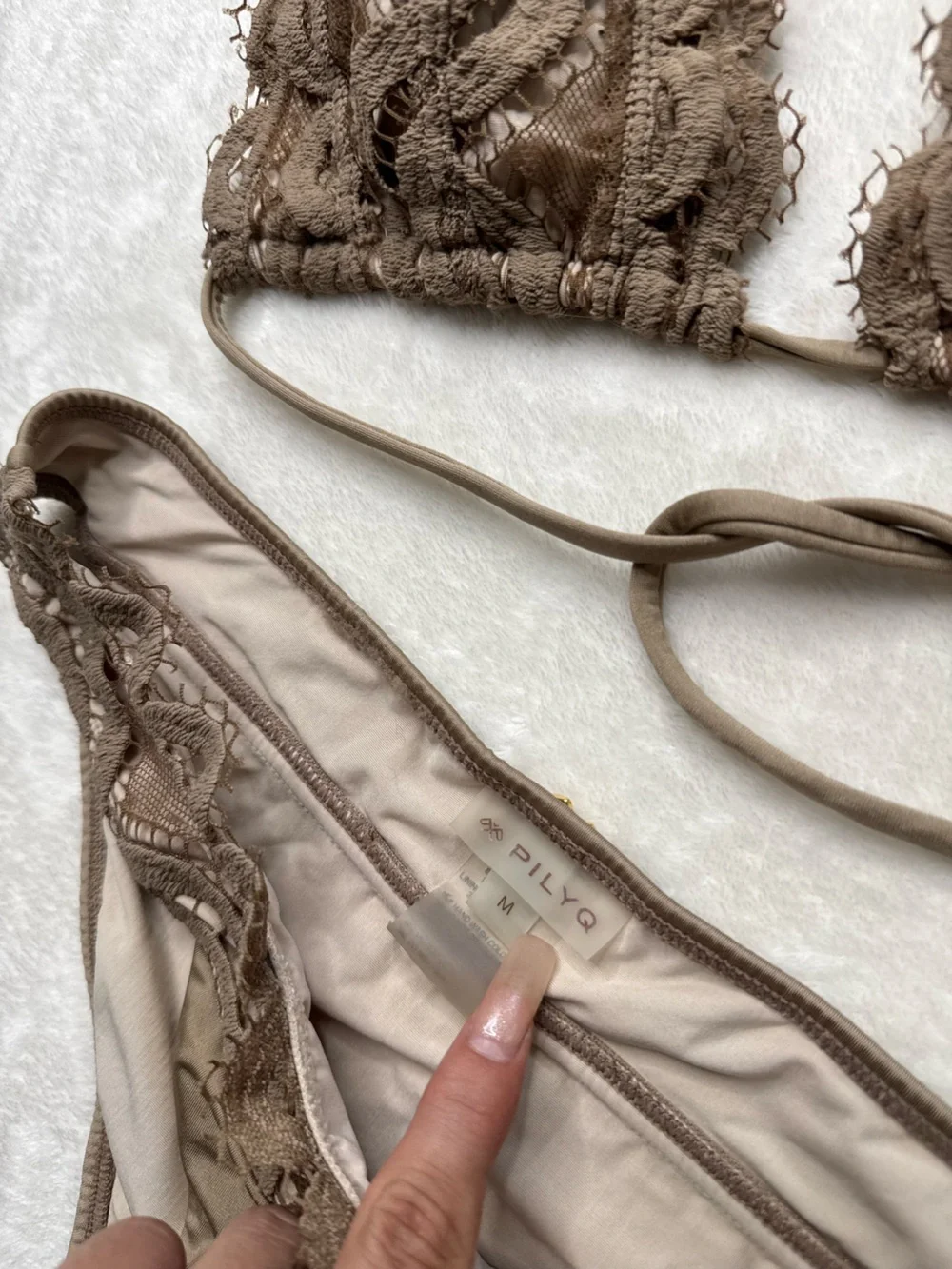 Pilyq - Taupe Crochet Halter Bikini Set, size M